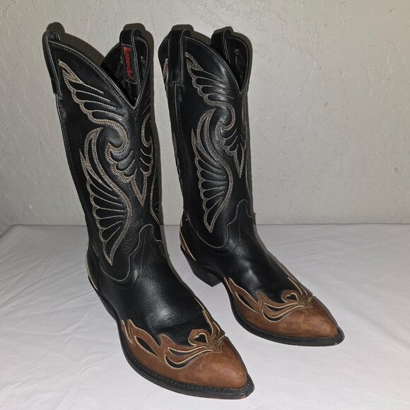 Laredo Hearts & Wingz Black And Brown Leather Western Cowgirl Boots Size 8.5 M - Picture 4 of 13